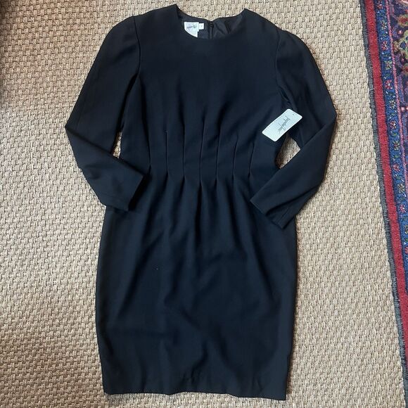 VTG Jacqueline Ferrar NWT Deadstock Black Dress Sz 14 LS Career Closet Staple - Picture 1 of 7